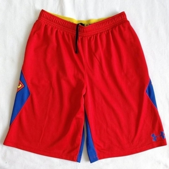 Under Armour DC Comics Superman Shorts Boy Youth Large Blue Red Athletic Shorts - Picture 2 of 5